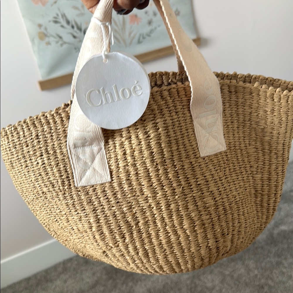 Chloé Natural Straw Tote with Cream Handles